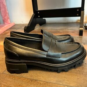 Black Leather Chunky Sole Loafers